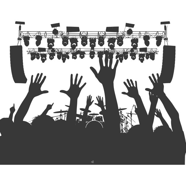 Vector silhouette hands raised at a music festival black color only