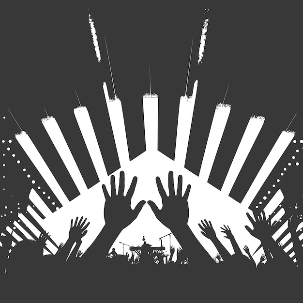 Silhouette hands raised at a music festival black color only