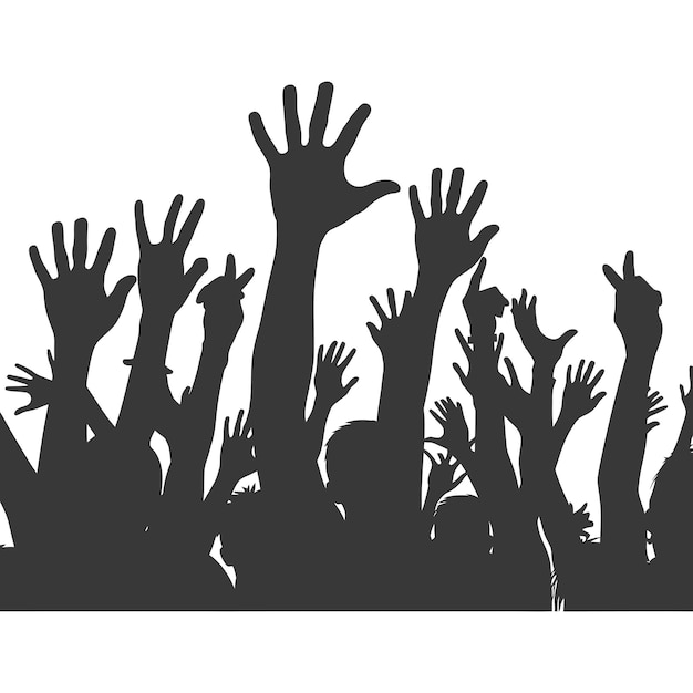 Vector silhouette hands raised at a music festival black color only