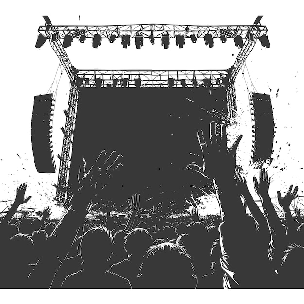 Vector silhouette hands raised at a music festival black color only