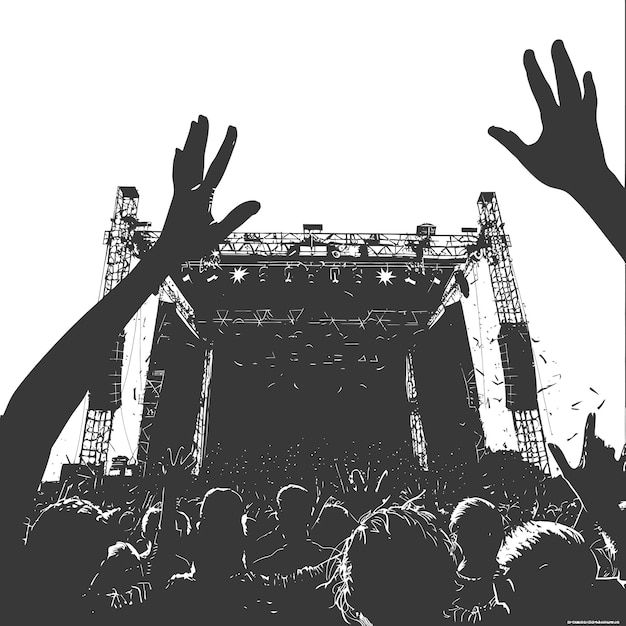 Vector silhouette hands raised at a music festival black color only