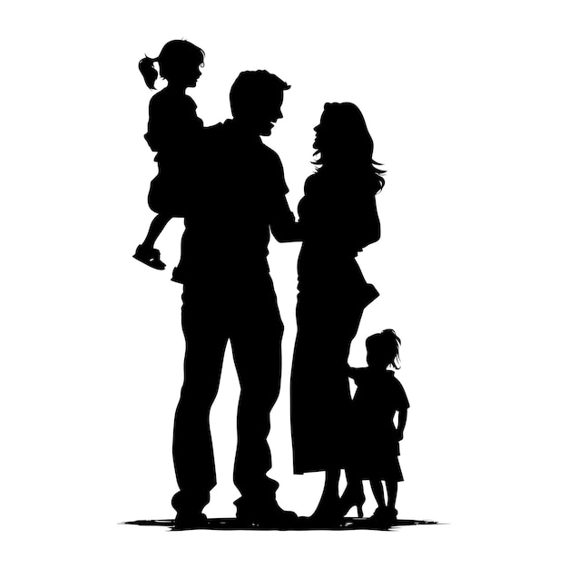 Vector silhouette happy family black color only full body