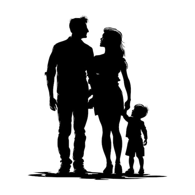 Vector silhouette happy family black color only full body