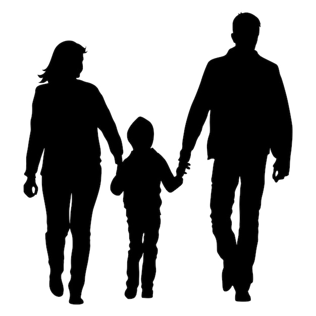 Silhouette of happy family on a white background Vector illustration