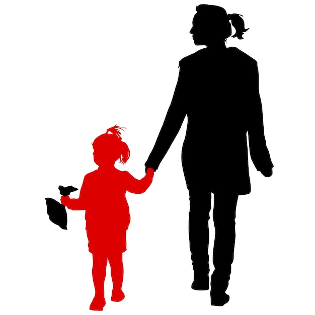 Vector silhouette of happy family on a white background