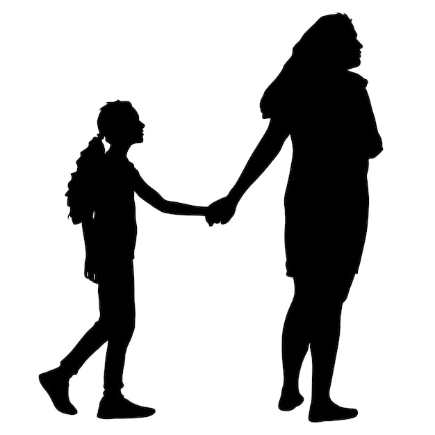 Vector silhouette of happy family on a white background