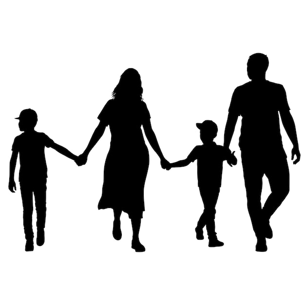 Vector silhouette of happy family on a white background