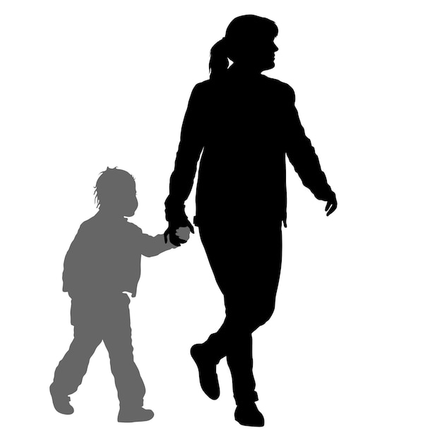 Vector silhouette of happy family on a white background