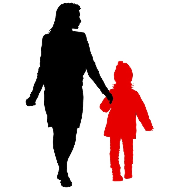 Vector silhouette of happy family on a white background