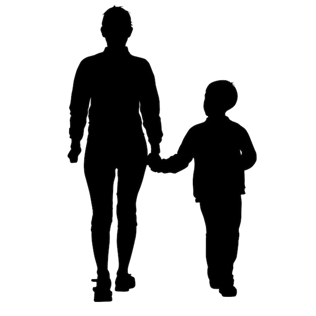 Vector silhouette of happy family on a white background