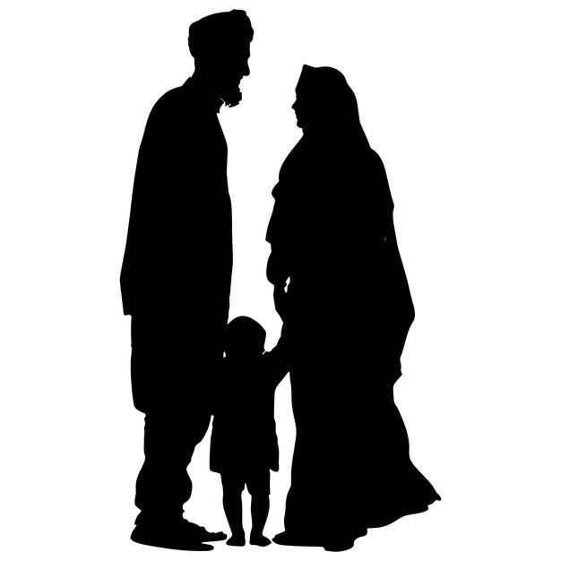 Silhouette happy muslim family black color only full body