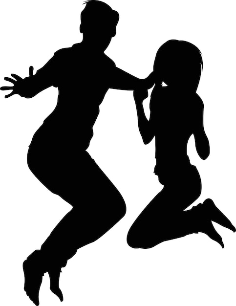 Vector silhouette of a happy people jumping