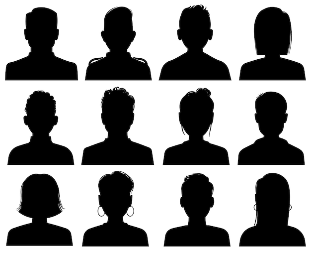 Vector silhouette heads. male and female head avatars, office professional profiles.