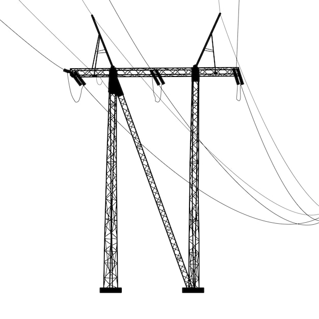 Silhouette of high voltage power lines Vector illustration