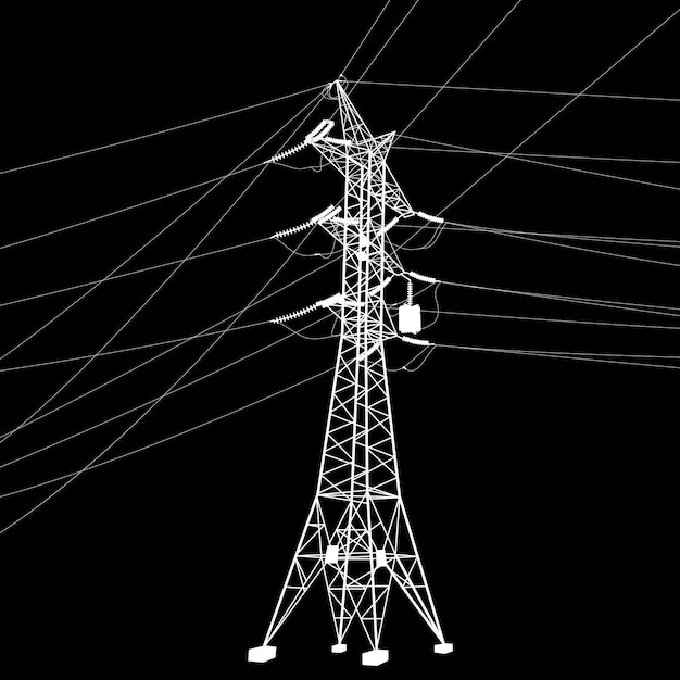 Silhouette of high voltage power lines