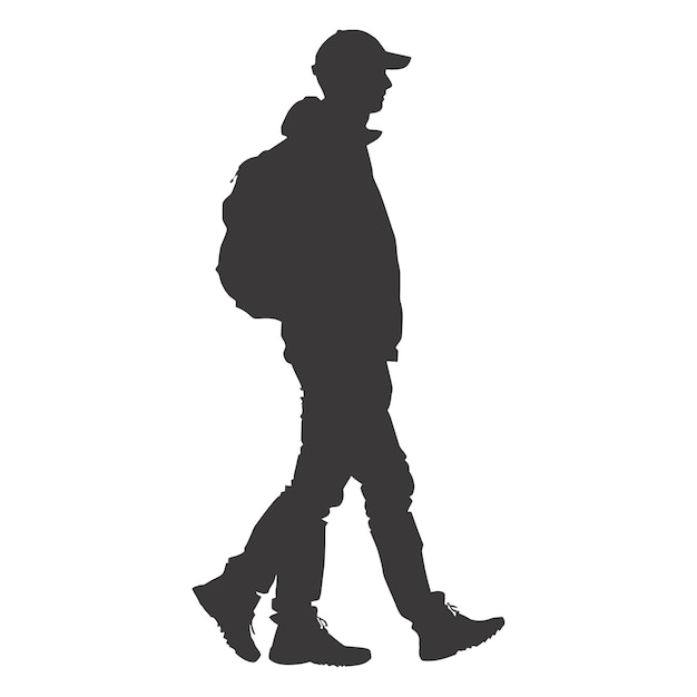 Silhouette hiking man black color only full body