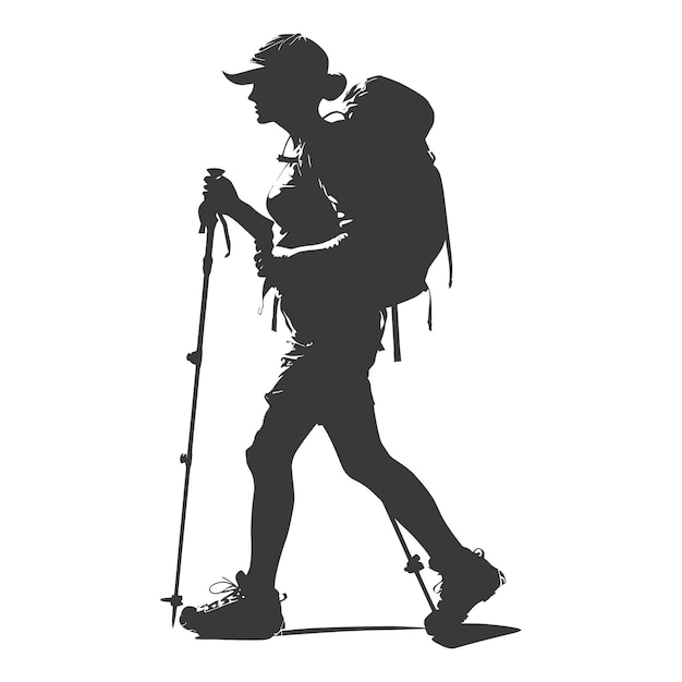 Silhouette hiking woman black color only full body