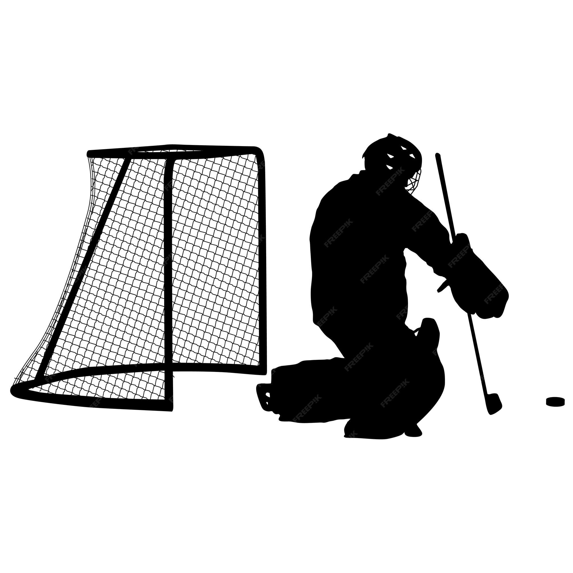 Silhouette of hockey goalkeeper on white - Stock Illustration