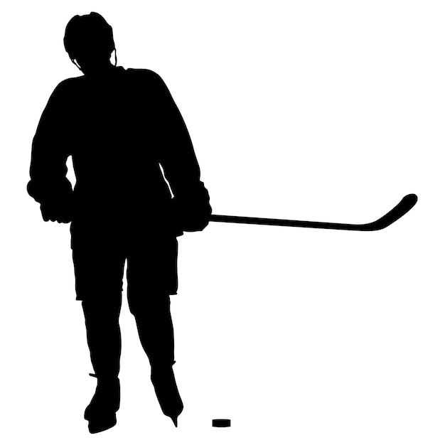 Silhouette of hockey player Isolated on white