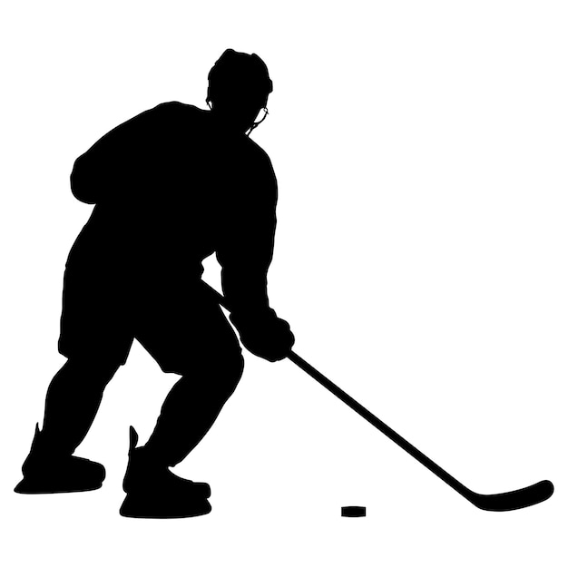 Silhouette of hockey player Isolated on white