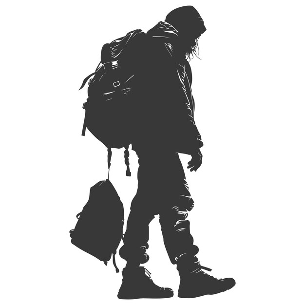 Vector silhouette homeless black color only full body