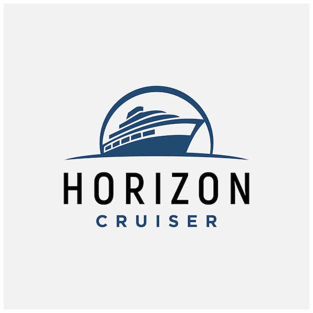 Vector silhouette horizon carnival cruiser ship boat on sea ocean logo design