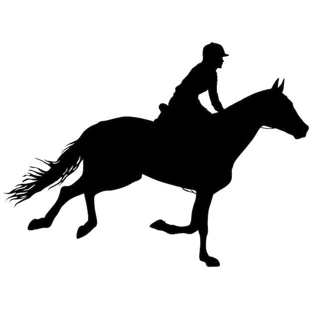 Silhouette of horse and jockey on white background