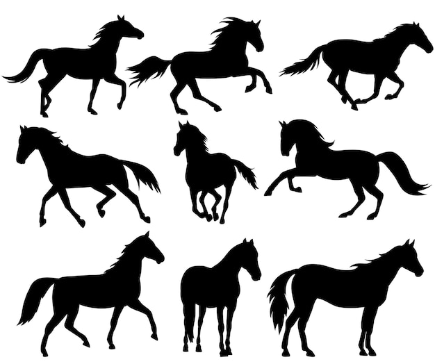 Vector silhouette horse running collection