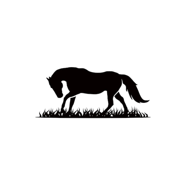 silhouette of horse stallion equestrian with grass design vector