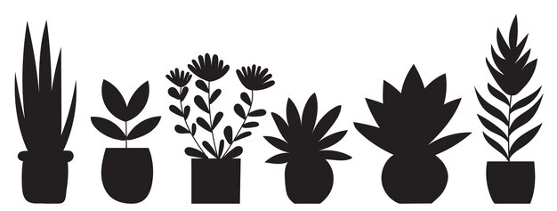 silhouette houseplants on white background vector