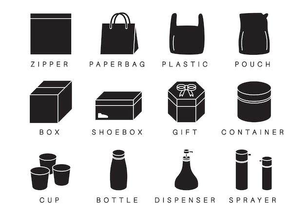 Silhouette Icons of Product Packaging Types