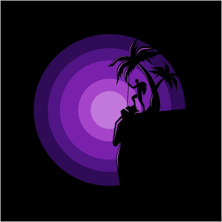 Vector silhouette illustration of climber on the edge of a cliff vector