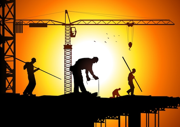 Vector silhouette illustration of construction workers