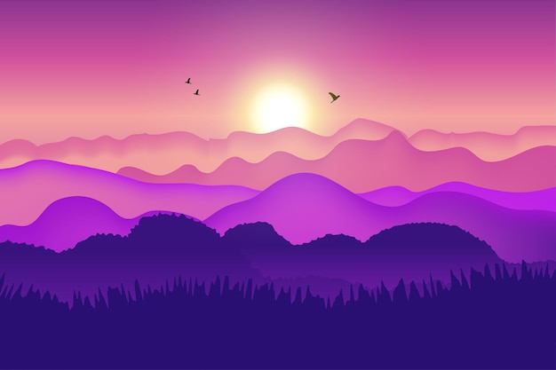 Vector silhouette illustration of mountains in the afternoon