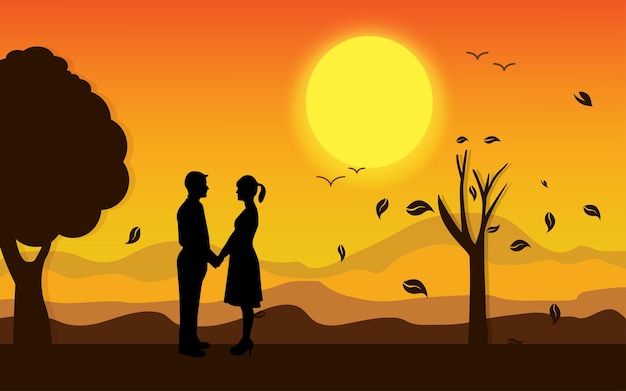 Silhouette illustrations couple in the afternoon