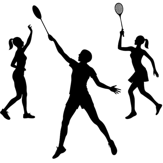 女子バドミントン選手のシルエットイラスト