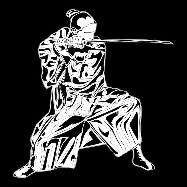 Vector silhouette image of a samurai suitable for guide images symbols posters and tshirt designs