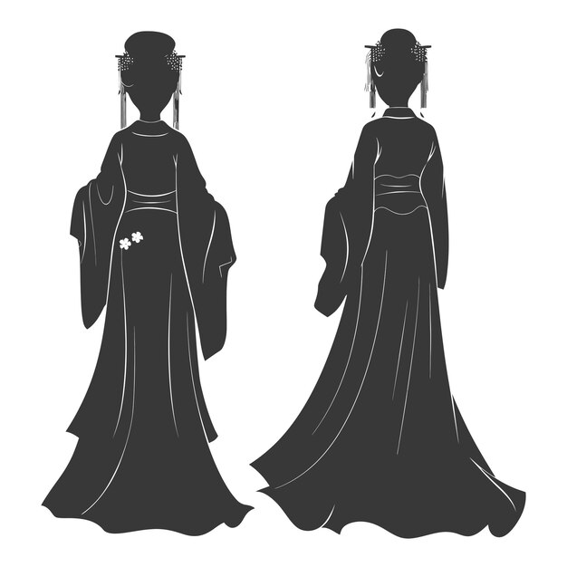 Vector silhouette independent chinese women wearing hanfu black color only