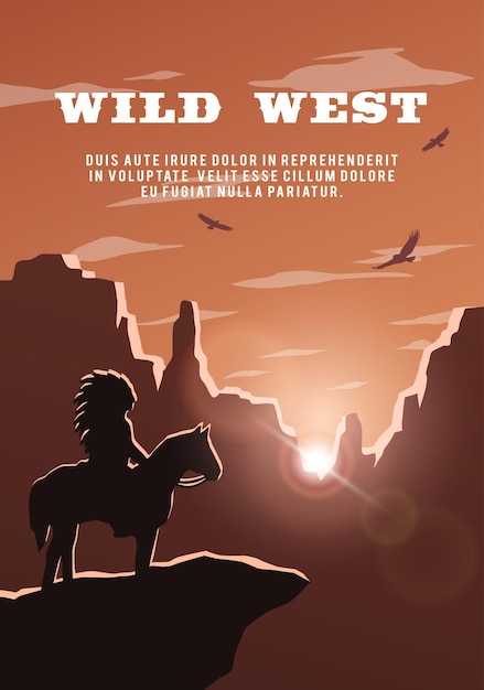 Vector silhouette of an indian on the background of the wild west