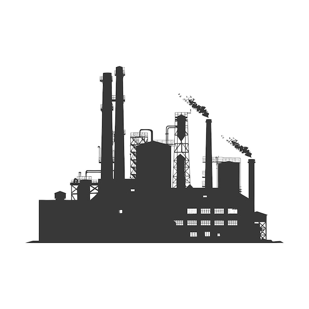 Vector silhouette industrial building factory black color only