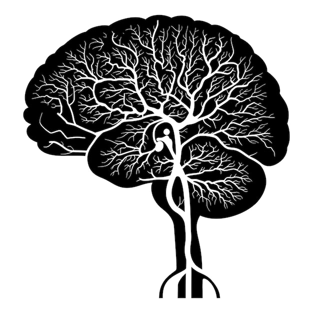 Vector silhouette for internal organs of the brain black color only