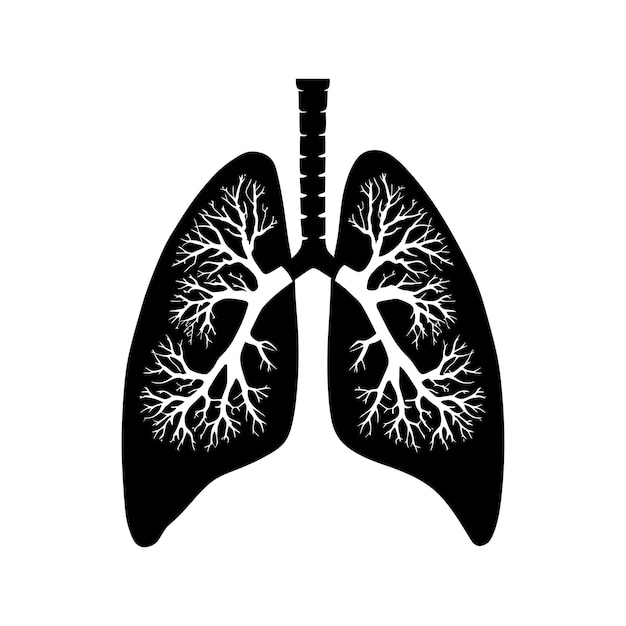 肺の内臓のシルエット 黒色のみ
