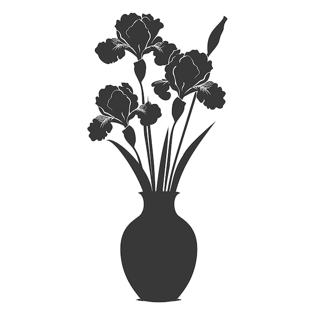 Silhouette iris flower in the vase black color only