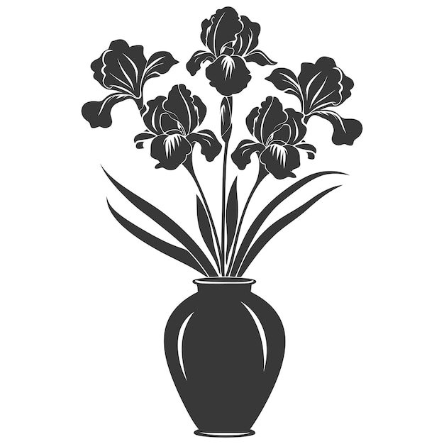 Silhouette iris flower in the vase black color only