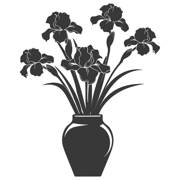 Silhouette iris flower in the vase black color only