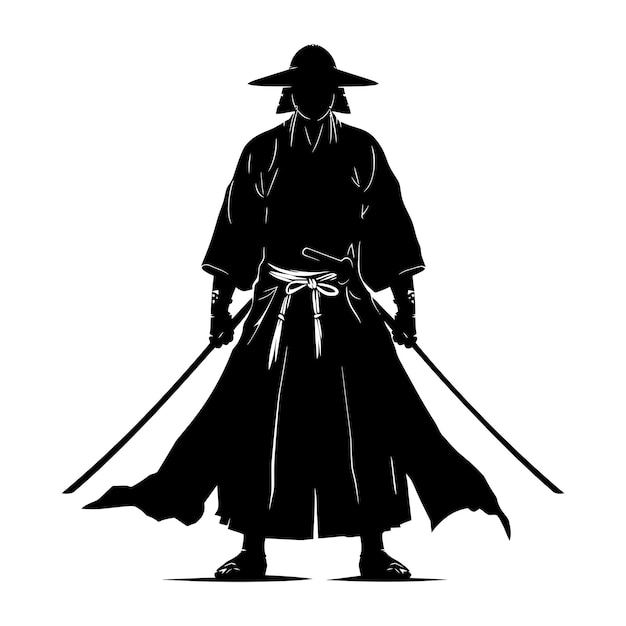 Vector silhouette japanese shogun warrior black color only