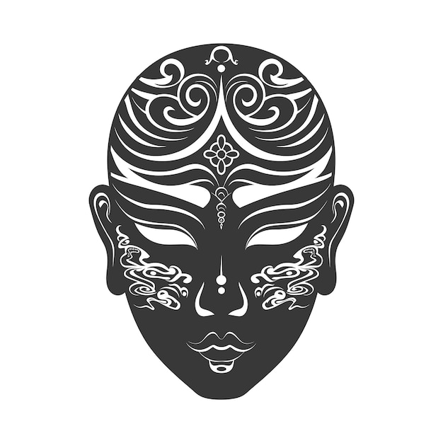 Vector silhouette japanese traditional mask black color only