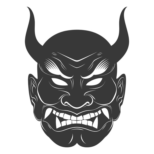 Силуэт японская традиционная маска демоническая маска только черный цвет