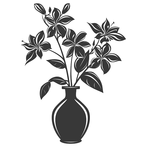 Silhouette jasmin flower in the vase black color only