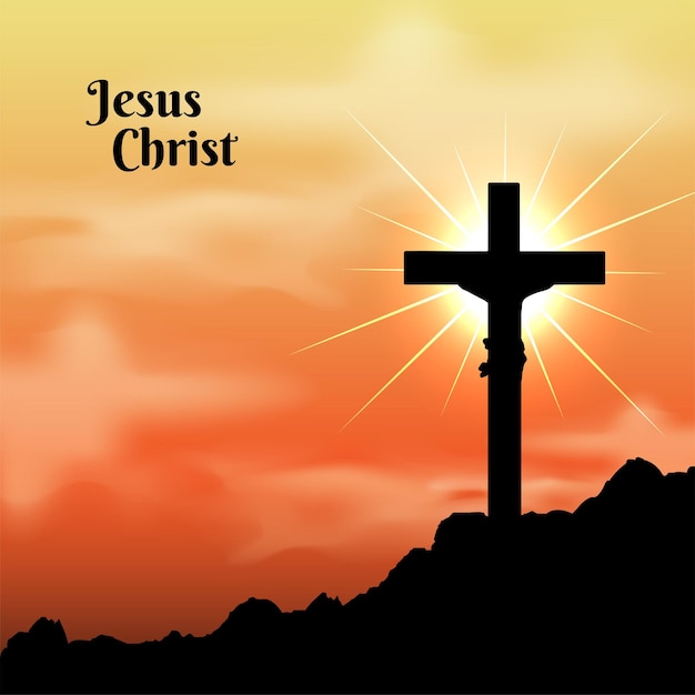 Silhouette of jesus christ on sunset background shinny jesus cross silhouette jesus christ vector